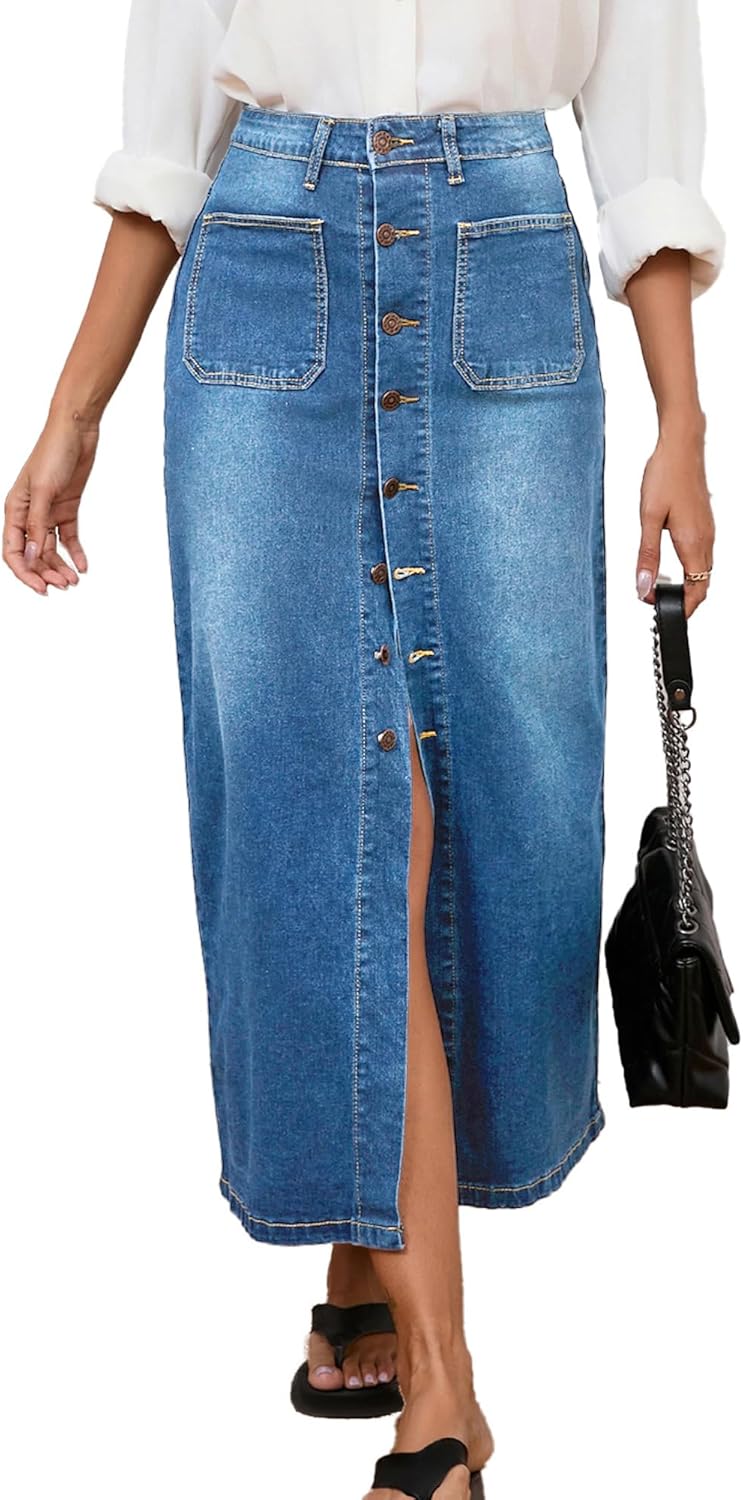 High Waist Denim Skirt for Women with Pockets and Style