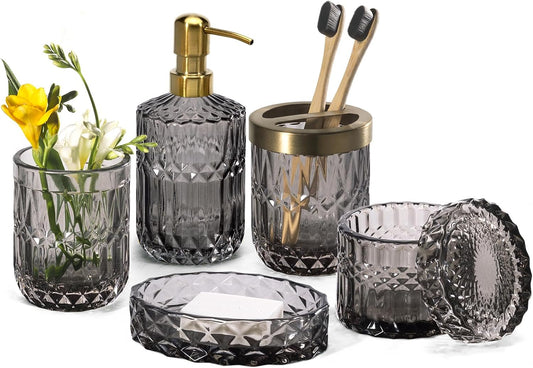 EMPO 6PCS Bathroom Clear Glass Accessories Set for Modern Decor
