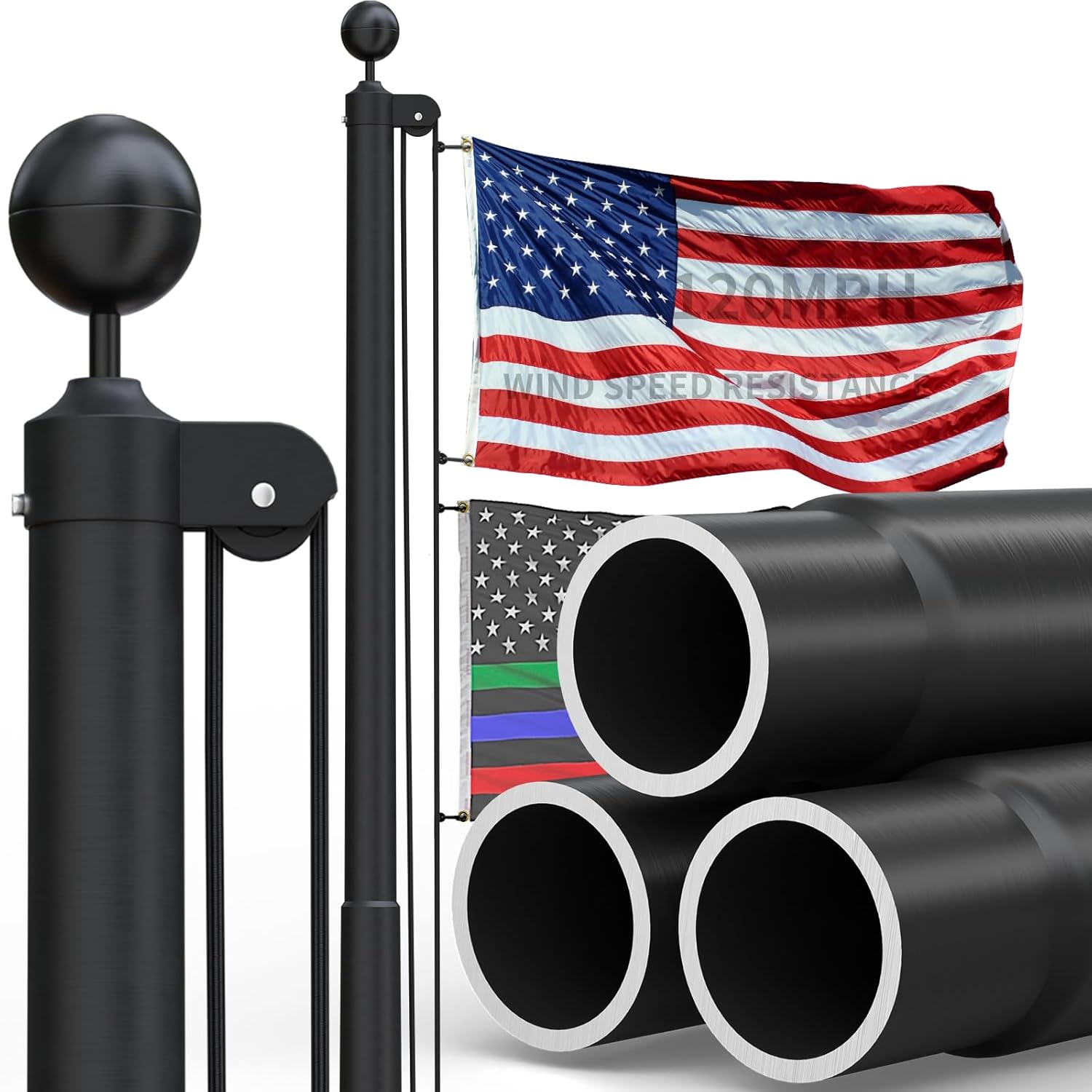 25FT Heavy Duty Aluminum Flag Pole Kit for Outdoor Display
