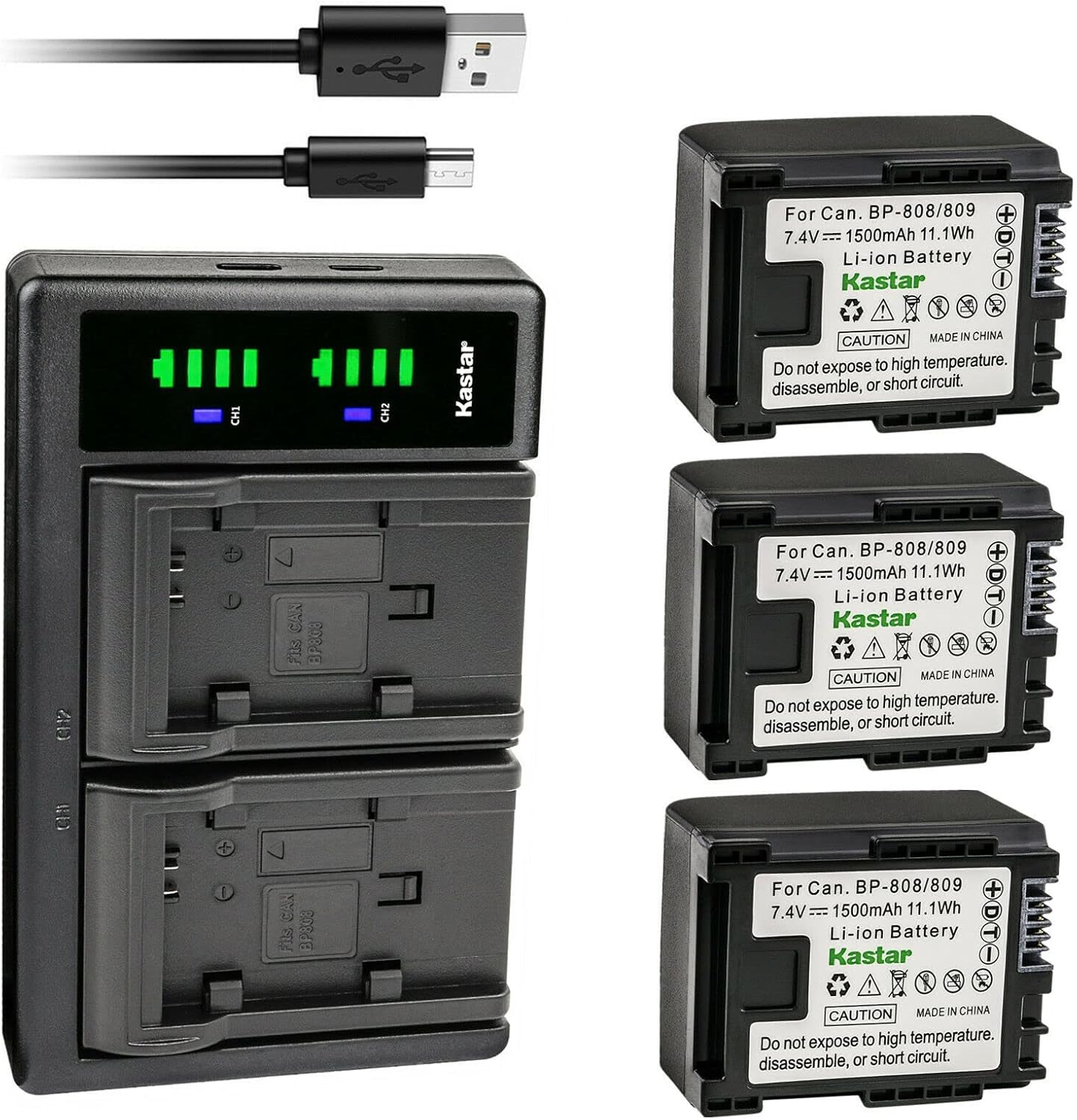 Kastar 3-Pack Battery and USB Charger for Canon VIXIA Cameras