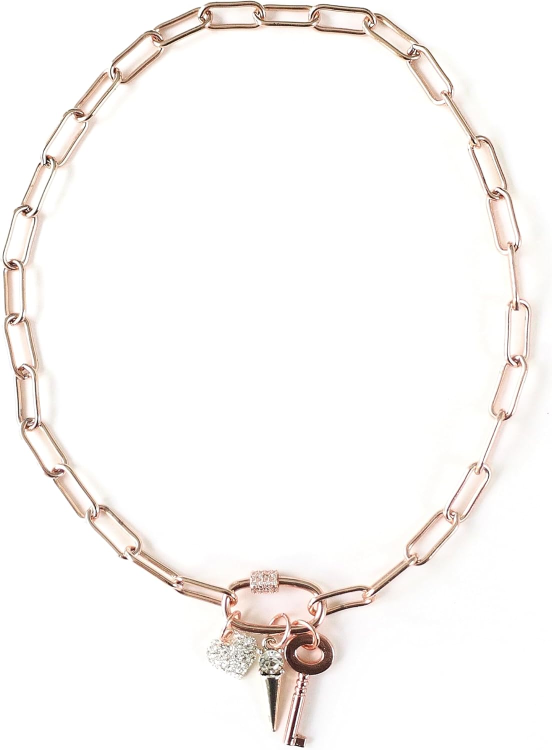 Stunning Paper Clip Chain Necklace with Rhinestone Carabiner