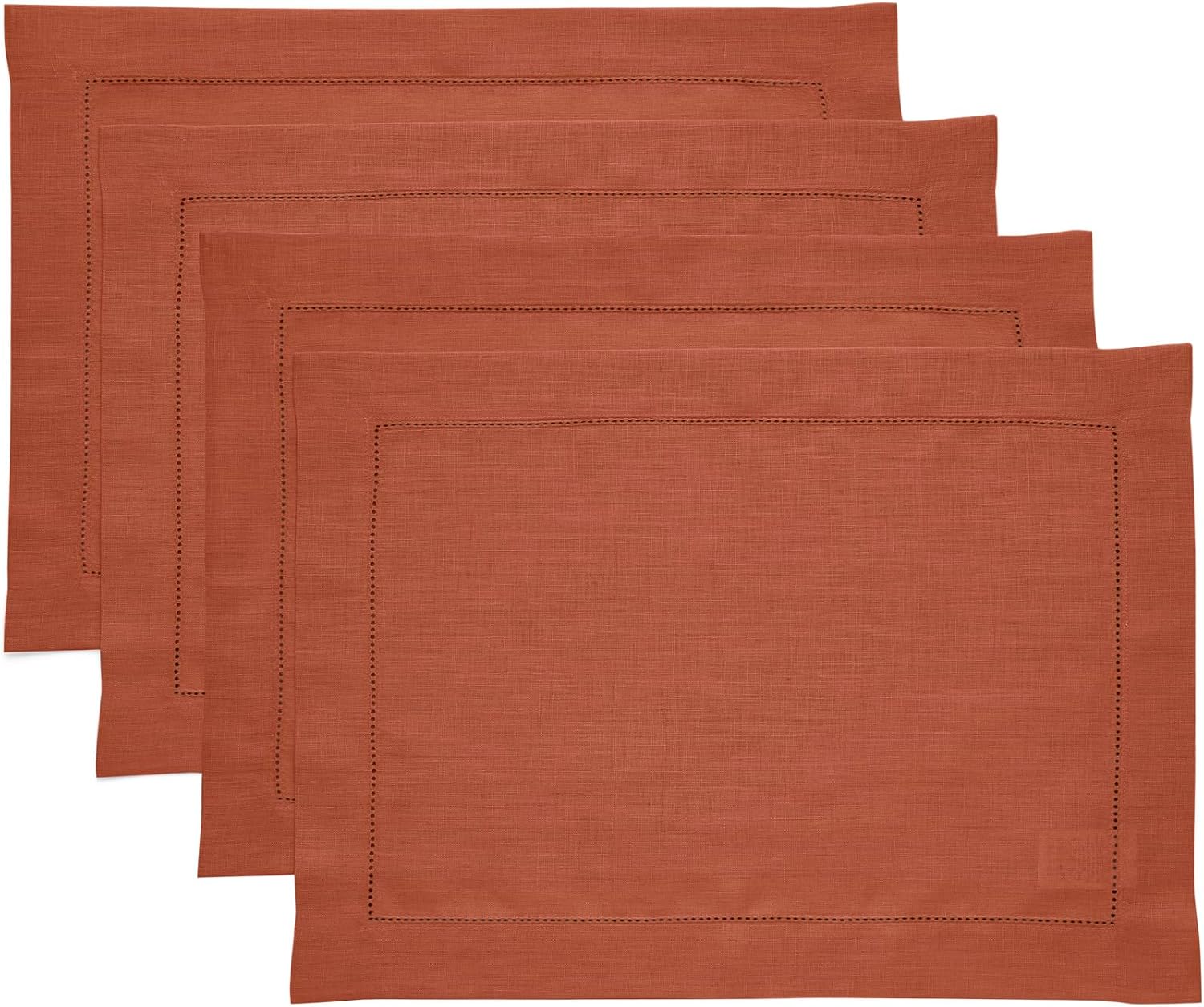 Classic Hemstitch Cinnamon Placemats Set of 4 for Fall Dining