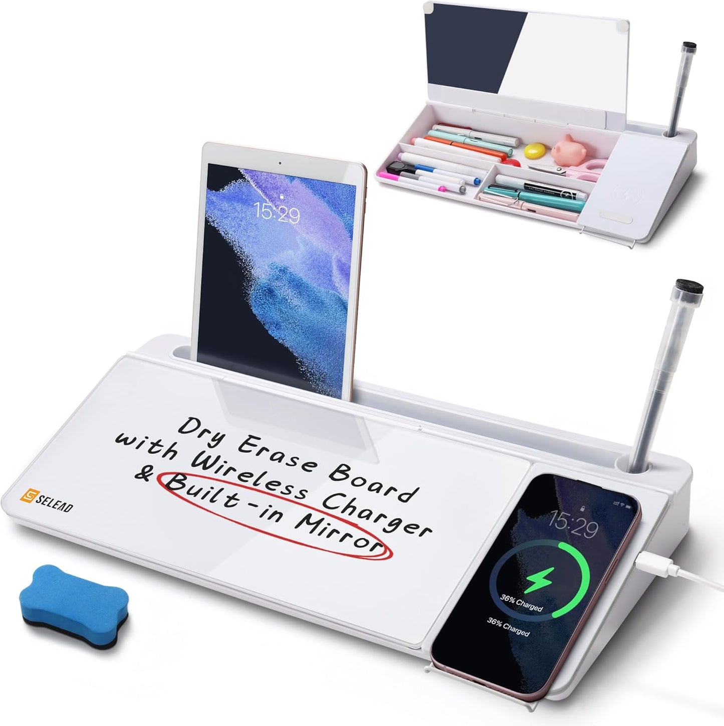 SELEAD Glass Whiteboard with Wireless Charger