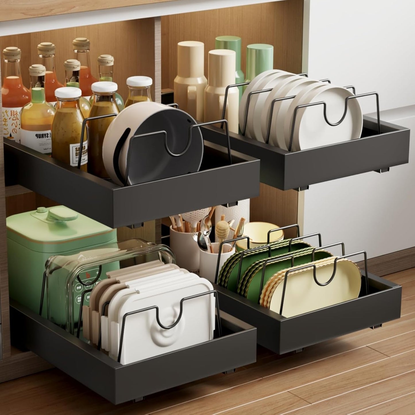 Pull Out Cabinet Organizer with 8 Dividers for Kitchen Use