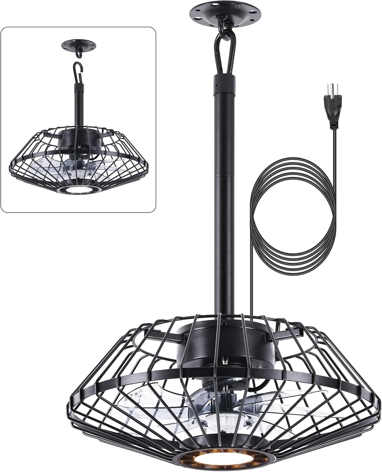 Portable Small Black Ceiling Fan with Light & Remote - Waterproof & Modern Design!