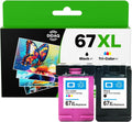 67XL Printer Ink Cartridges Black/Color Combo Pack Replacement for HP