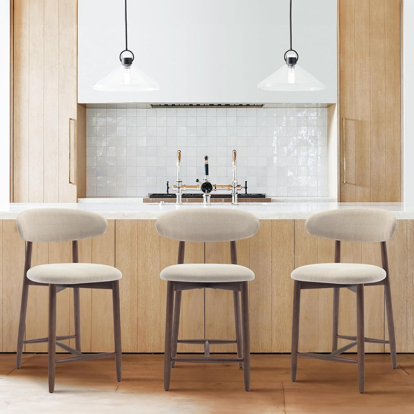 Mid Century Modern Counter Height Bar Stools Set of 3 for Kitchen