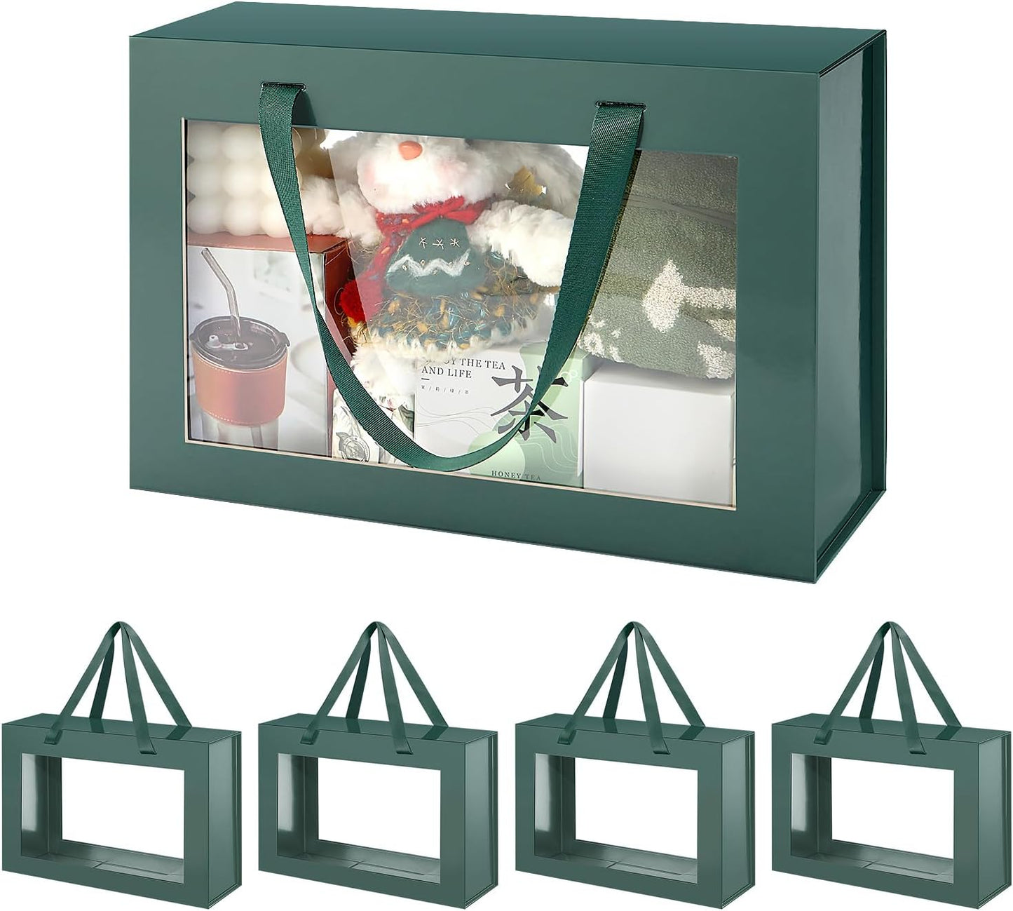 Large Green Gift Boxes with Windows for Any Occasion - 5 Pack
