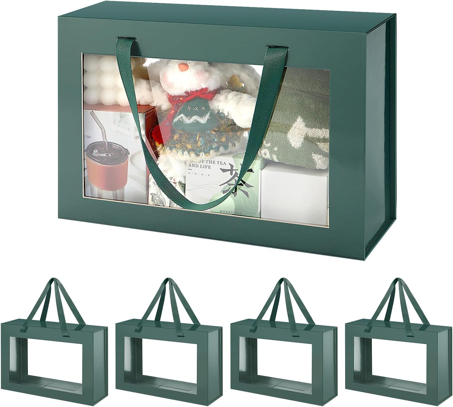Large Green Gift Boxes with Windows for Any Occasion - 5 Pack