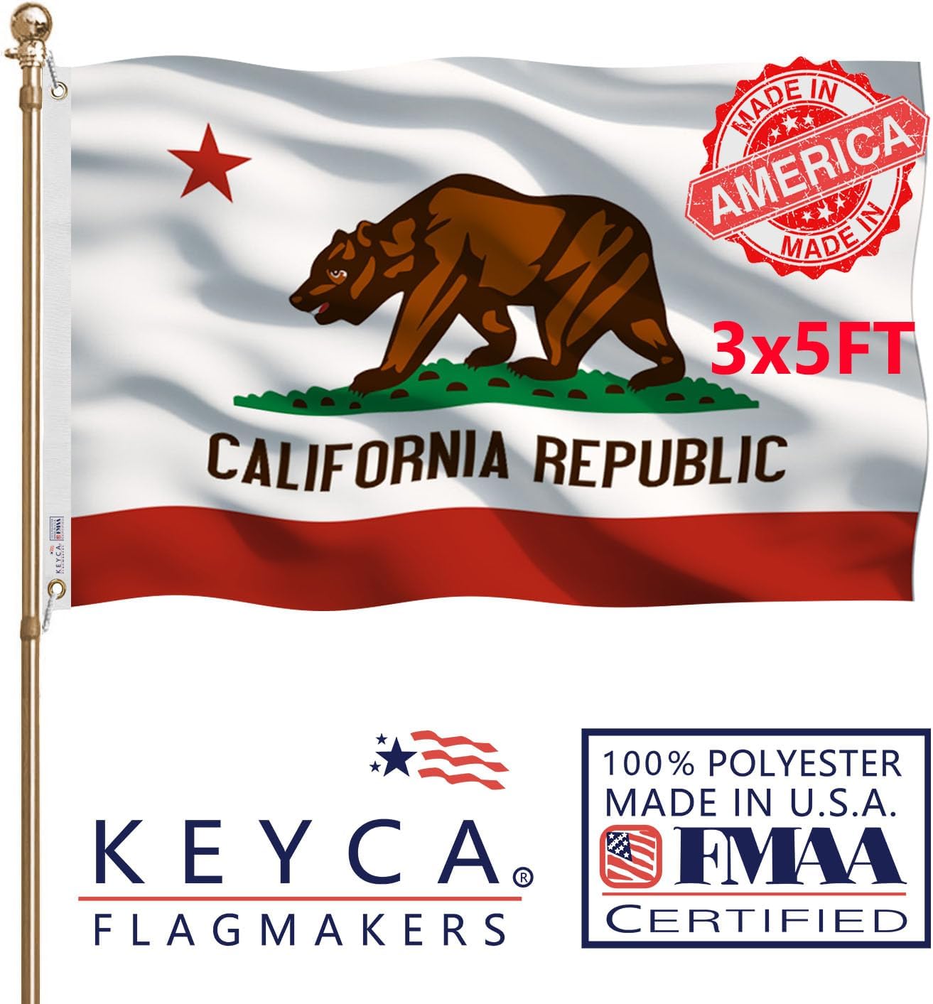 California Republic State Flag 3x5 FT - Heavy Duty Double Sided