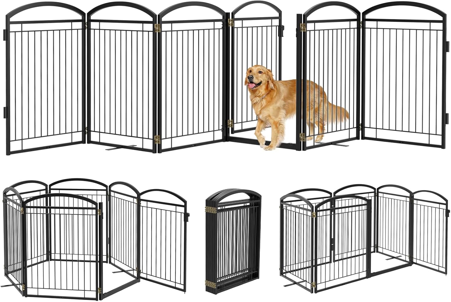 Paulmele Full Metal Free Standing Dog Gate for Indoor Outdoor