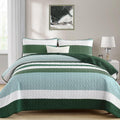 Green King Quilt Set Striped Boho Bedspread - Lightweight Comfort