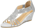 PIZZ ANNU Diana Low Wedge Sandals - Sparkly Rhinestone Dress Heels but