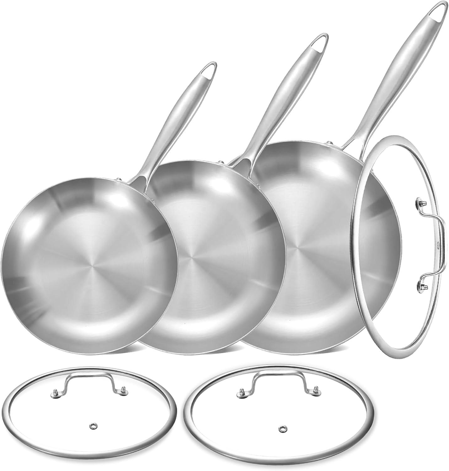 LOLYKITCH Tri-Ply Stainless Steel Frying Pan Set for Versatile Cooking