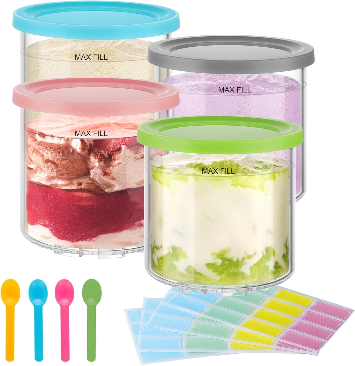 4 Pack GuanQiao Creami Pint Containers & Lids: BPA Free, Dishwasher Safe