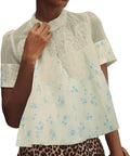 Womens Lace Flared Short Sleeve Blouse - Elegant Lace Swing Top