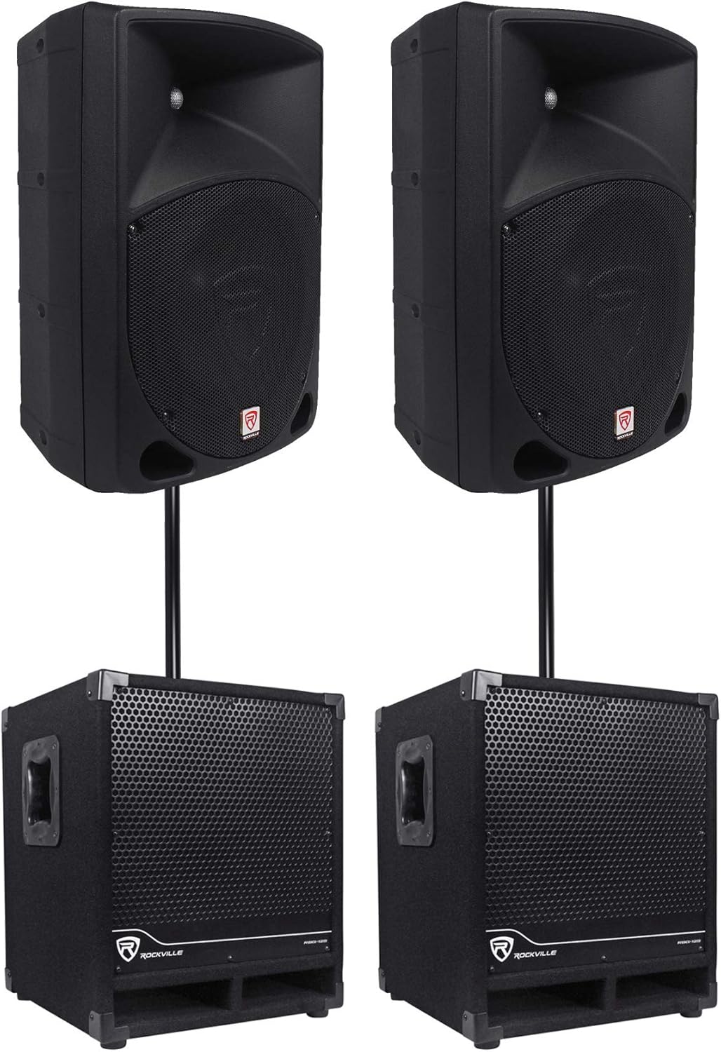 Rockville RPG10 Powered DJ PA Speakers with Subwoofers and Poles