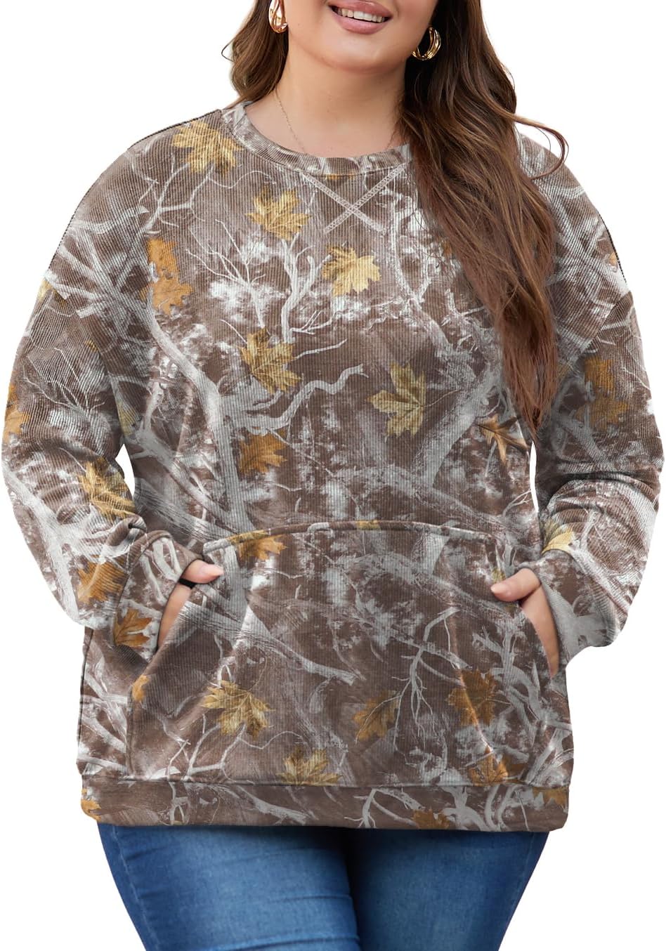 Plus Size Oversized Corduroy Crewneck Sweatshirt for Women