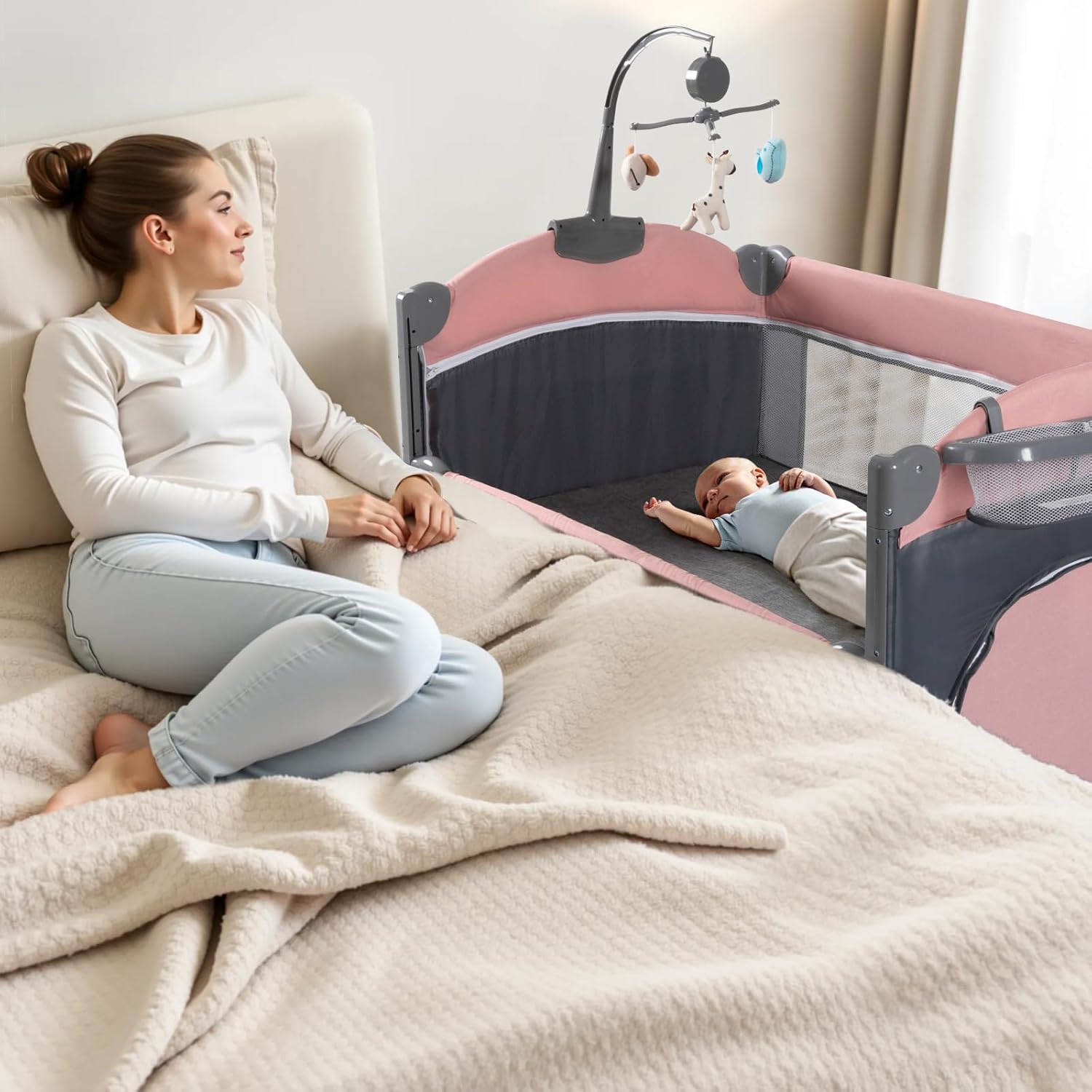 5 in 1 Baby Crib with Changing Table and Portable Travel Bed
