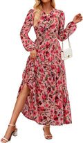 ZESICA Women's Fall Long Sleeve Maxi Floral Dress - Flowy Boho Fit
