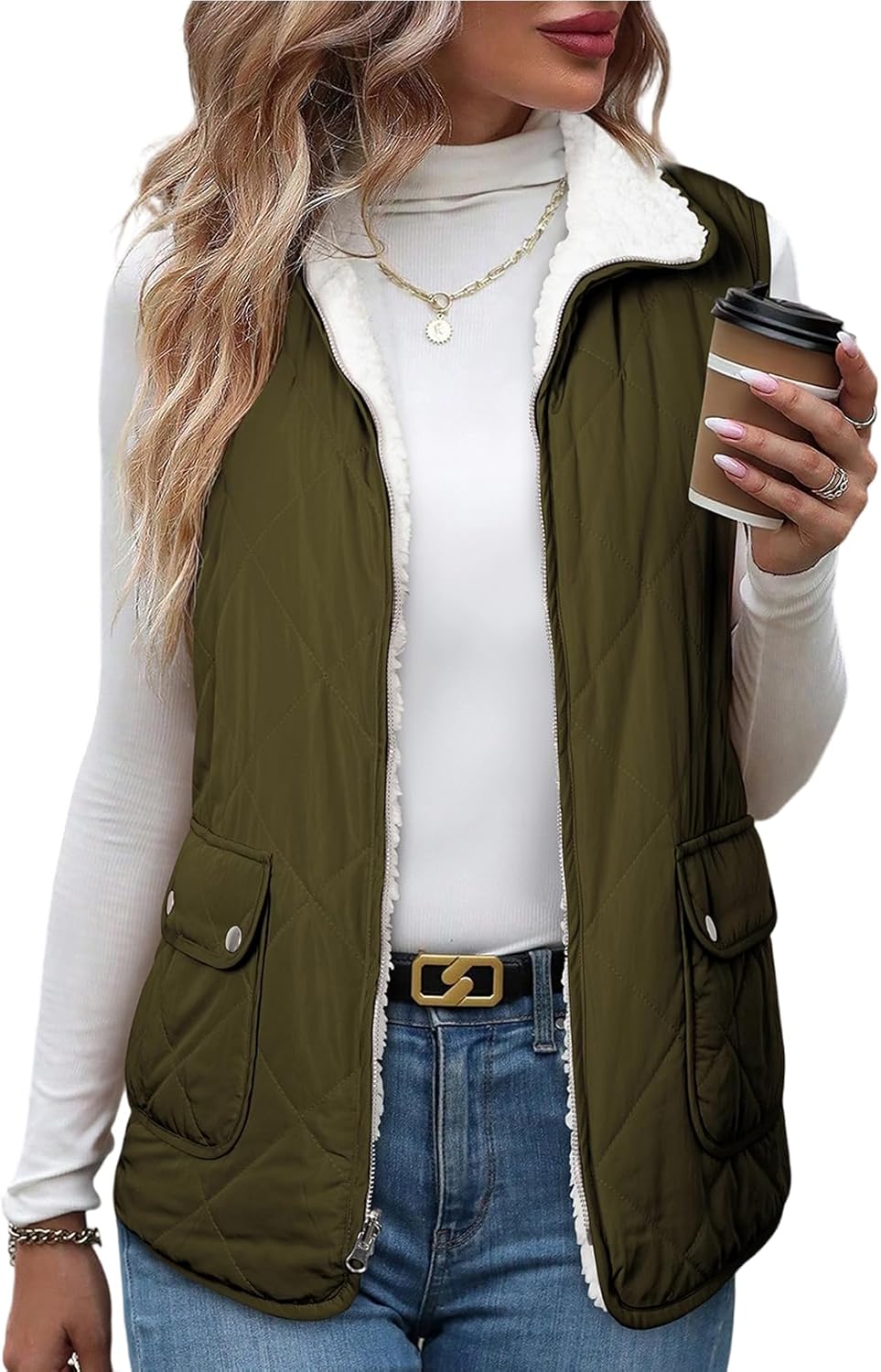 SHEWIN Women Puffer Vest Casual Stand Collar Sleeveless Jacket