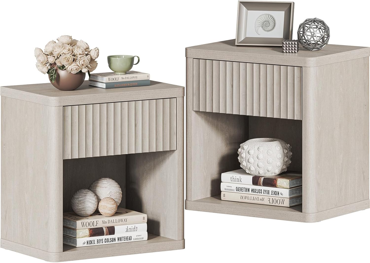 SICOTAS Night Stand Set of 2 Modern Bedside Tables with Storage