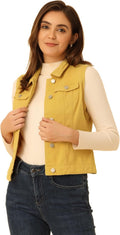 Allegra K Women's Buttoned Washed Denim Vest Jacket - Versatile Single