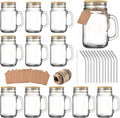 Mason Jar Cups 16 oz with Handle and Lids - Set of 12