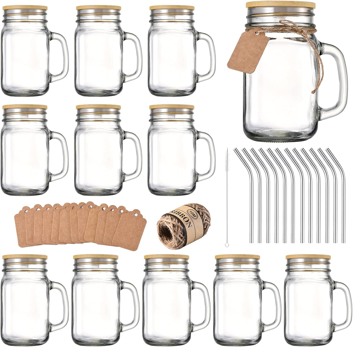 16 oz Mason Jar Cups Set with Lids and Straws for Drinks