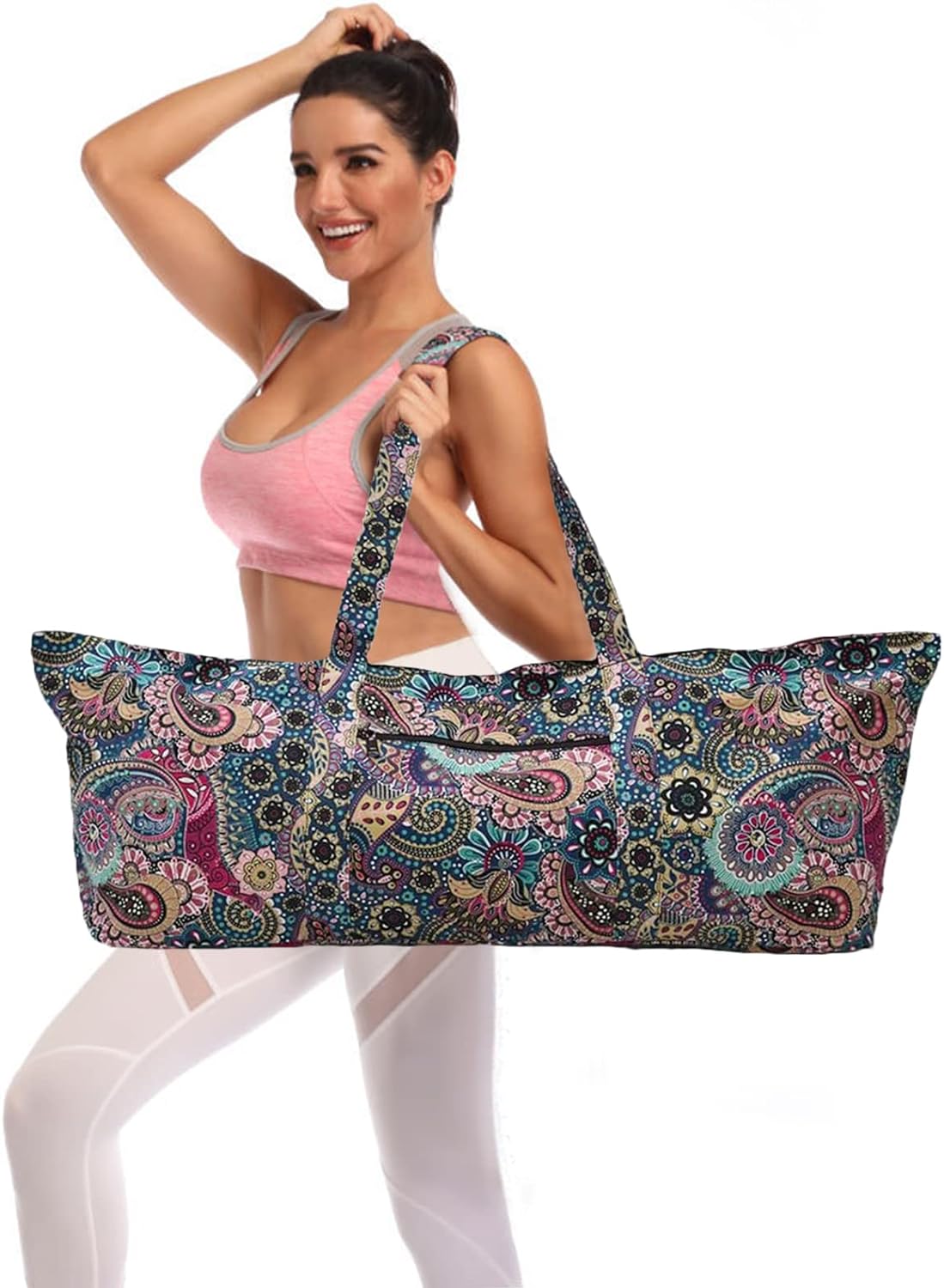 IwIeIaIrI Flower Pattern Yoga Mat Bag - Quick Access Zipper Pockets
