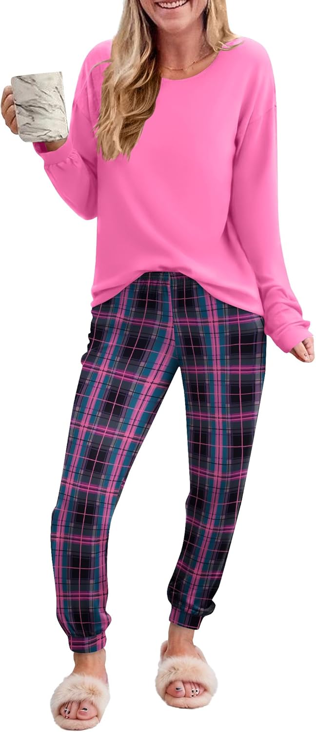 Ekouaer Pajama Sets for Women: Cozy Long Sleeve Plaid PJs