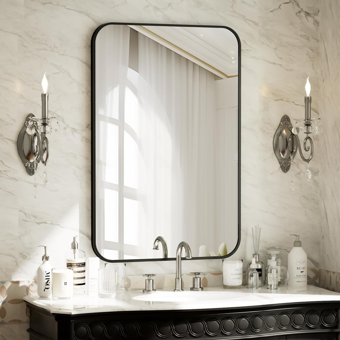 BEAUTYPEAK 24 x 36 Rectangular Aluminum Alloy Frame Bathroom Mirror
