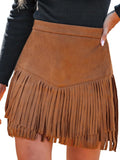 CUPSHE Terra Cotta High Waist Fringe Mini Skirt - Flattering Western