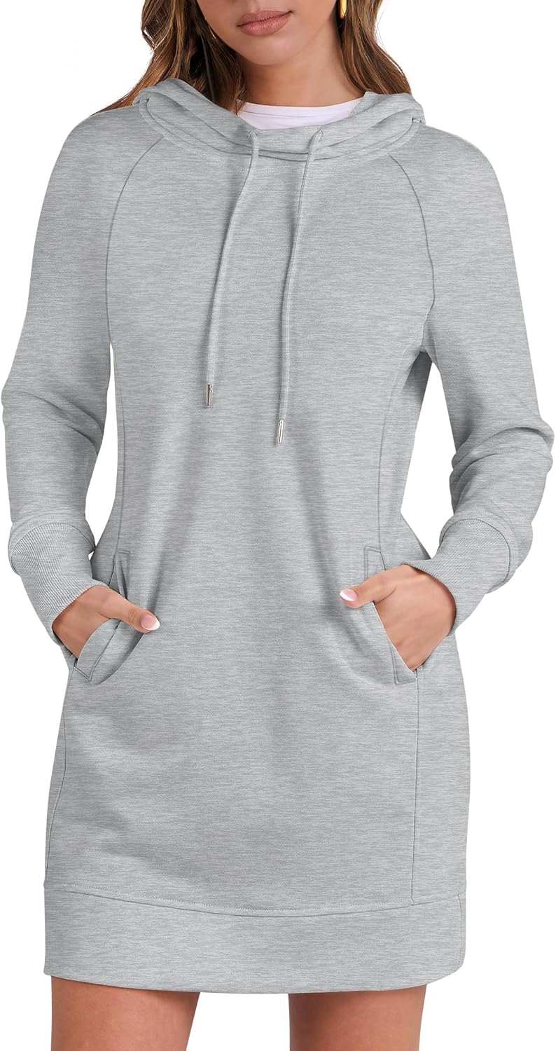 Womens Sweatshirt Dress Long Sleeve Hoodies Mini Dresses Fleece