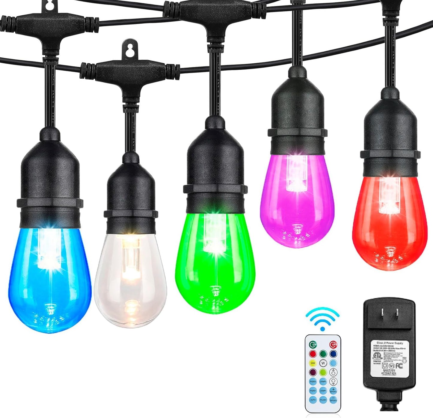 48FT RGB Outdoor String Lights with Remote for Colorful Decor