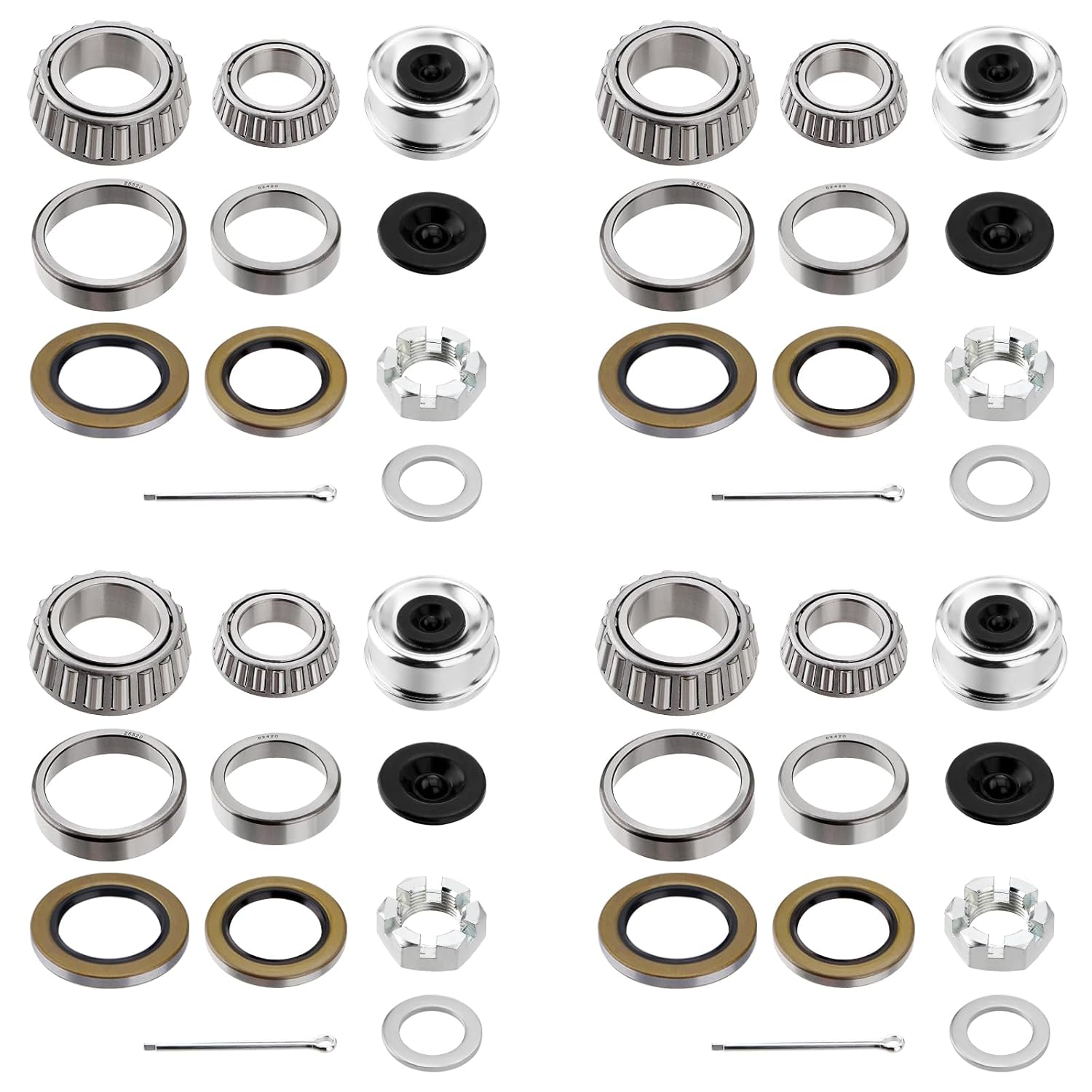4 Sets Trailer Hub Wheel Bearing Kit for 8000 lbs Axles