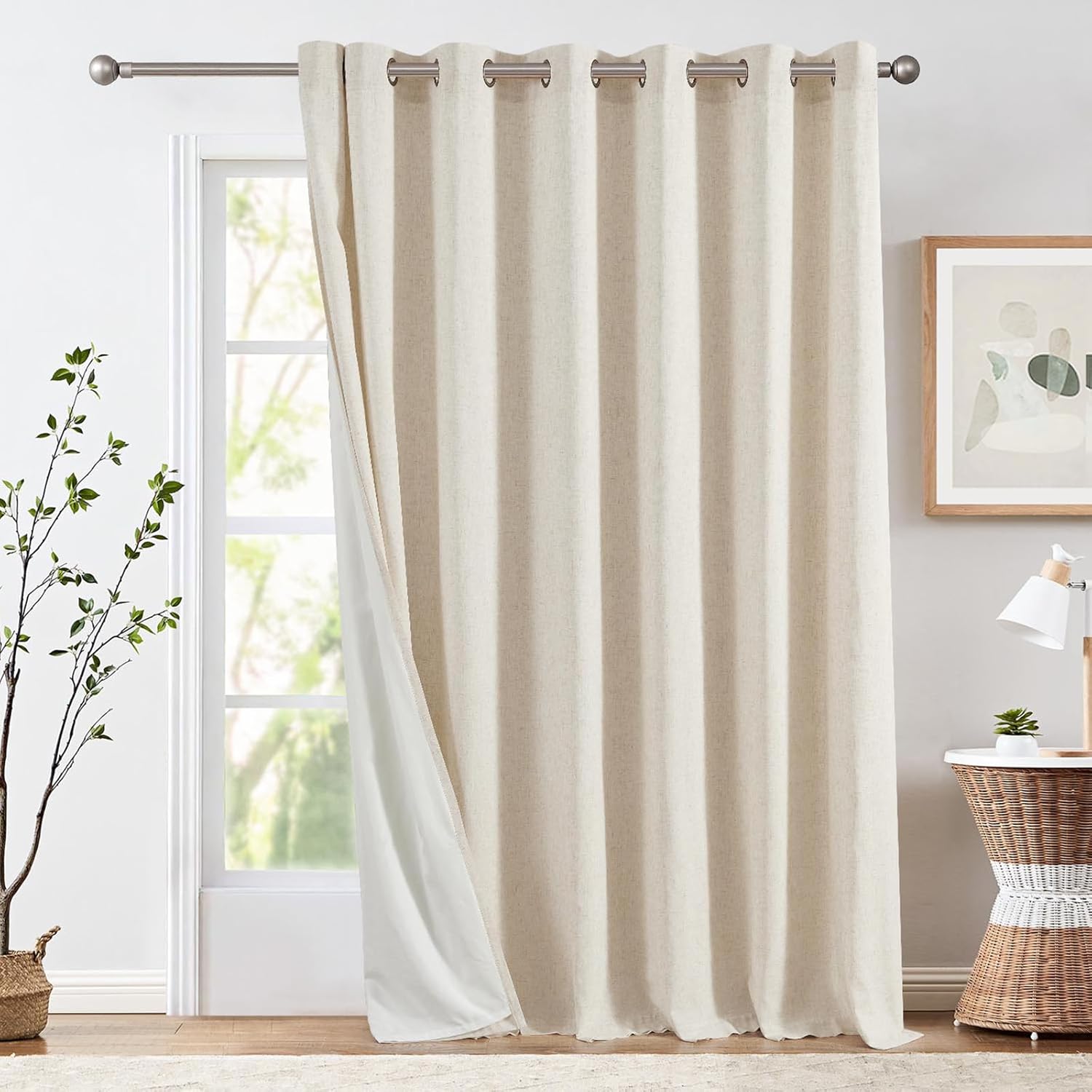 Linen Lined Curtains for Living Room Bedroom 100W x 96L Inch