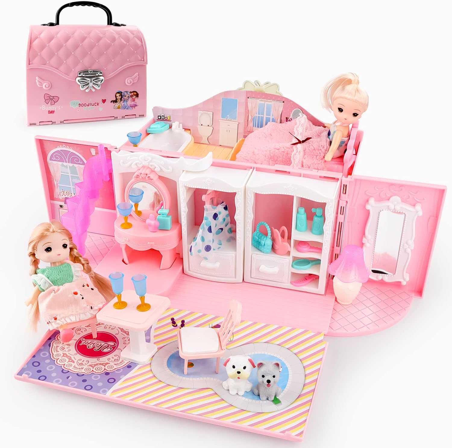 Portable Dollhouse Playset for Girls - Interactive Pretend Play