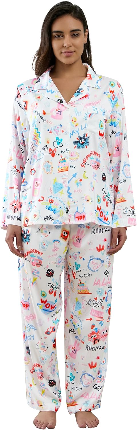 Womens Silk Satin Pajamas Set Button Down 2 Piece Pjs Long Sleeve