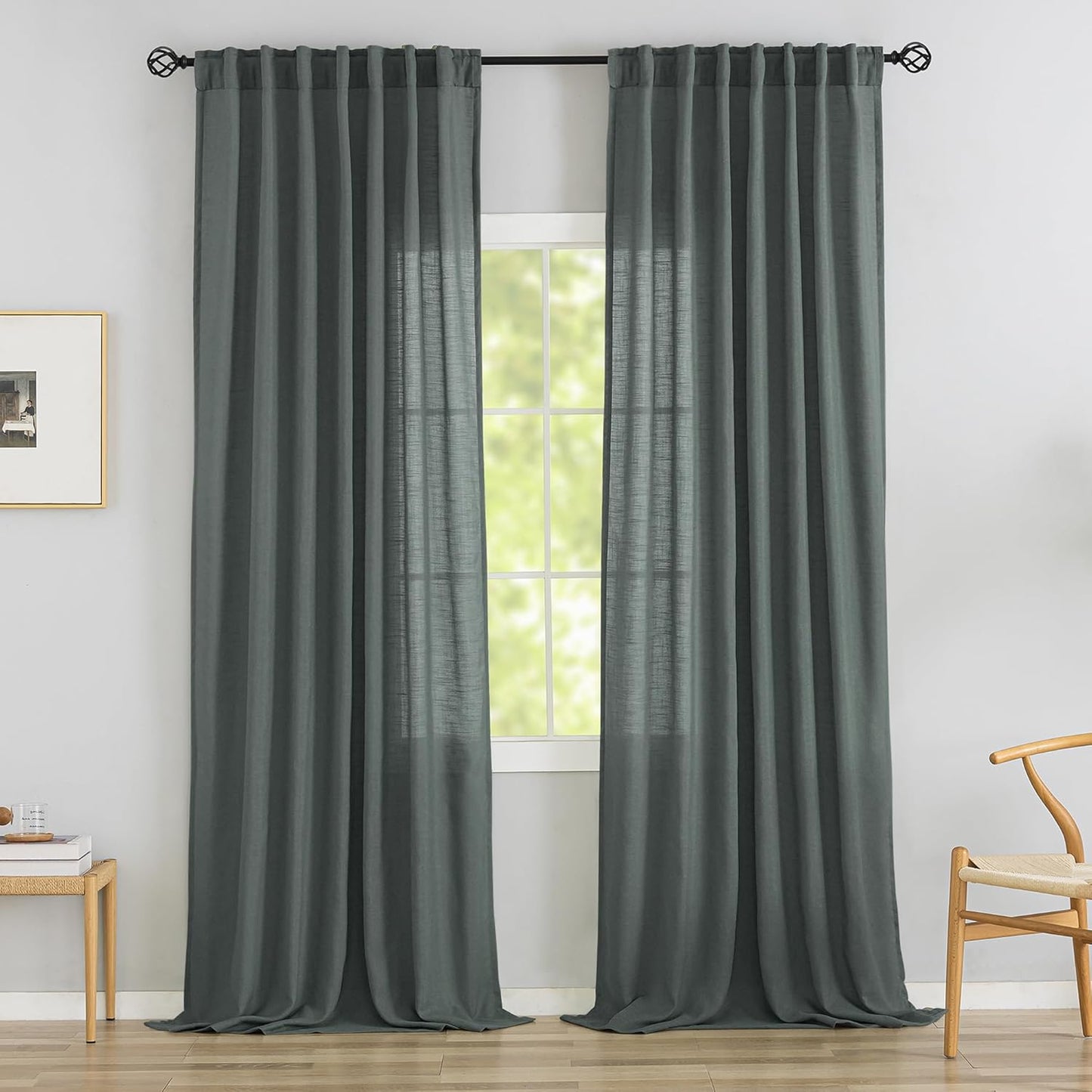 120 Inches Extra Long Linen Curtain Panels for Living Room