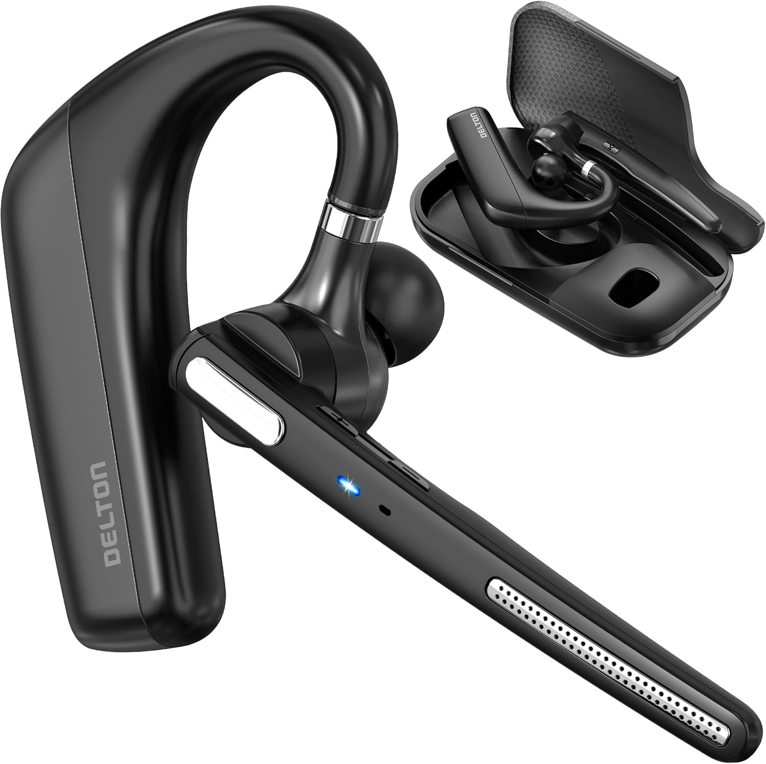 Delton Ultralight Bluetooth Headset - Noise Cancelling Mic, Wireless for PC/Laptop - Black