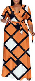 Plus Size Floral Maxi Dress with Belt - Flowy 3/4 Sleeve