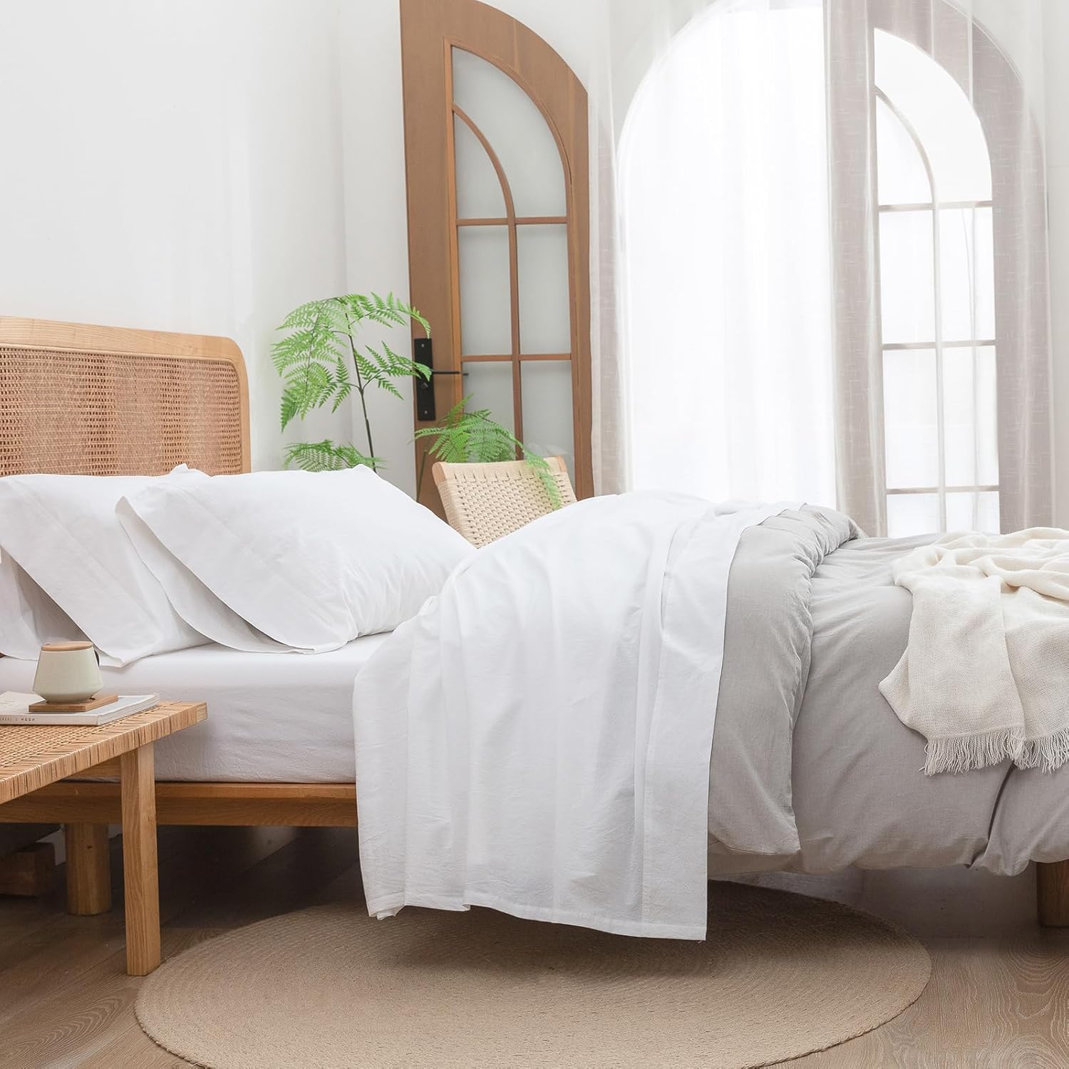 BESTOUCH Sheet Set 100% Washed Cotton for Cal King Beds