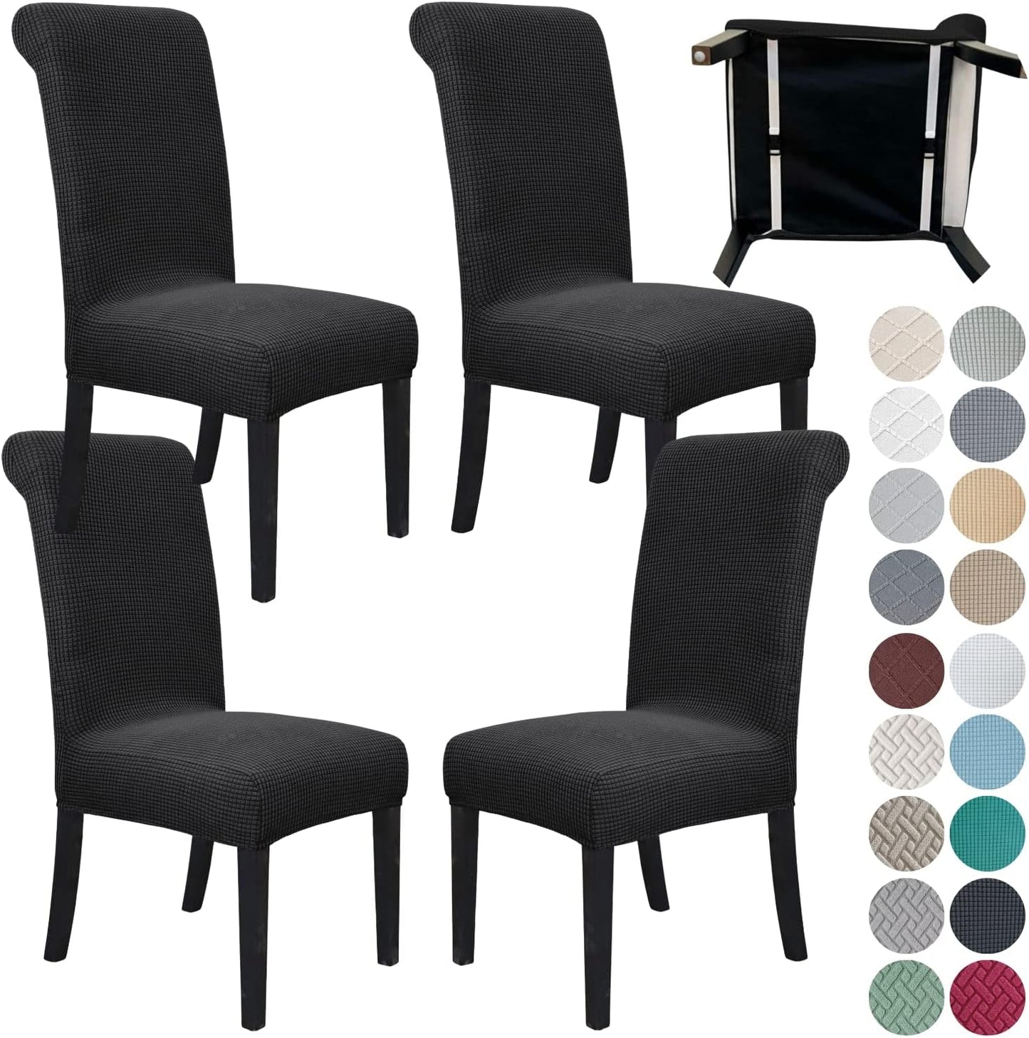 Stretch Parsons Chair Slipcover Set of 4 with Seat Belt - Black