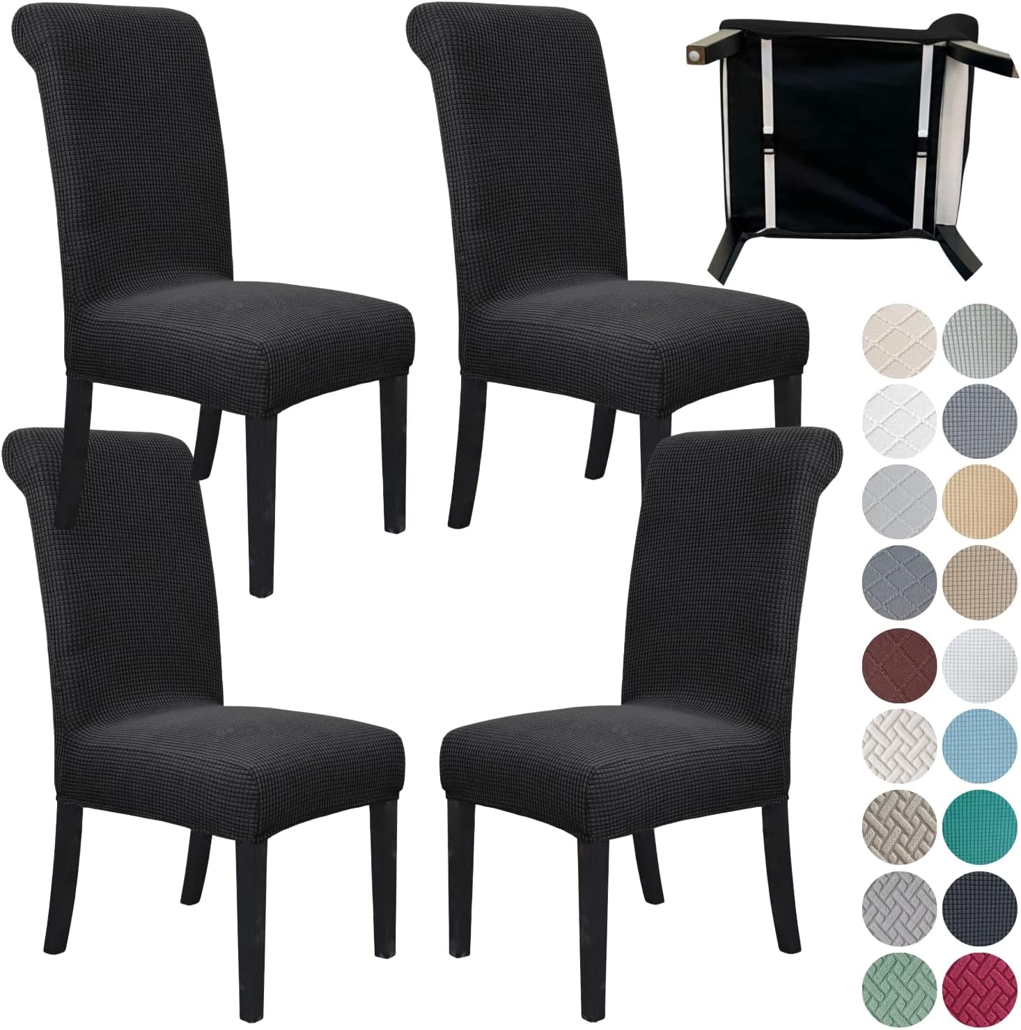 Stretch Parsons Chair Slipcover Set of 4 with Seat Belt - Black