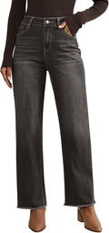 Vetinee Straight Leg Jeans High Waisted Frayed Hem - Versatile Fit