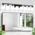 8 Light Bathroom Vanity Light Matte Black with Square Frosted Glass