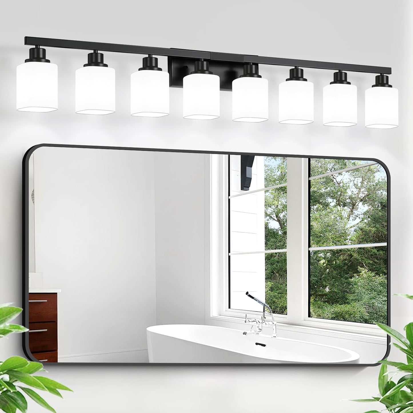 8 Light Bathroom Vanity Light with Square Frosted Glass Design