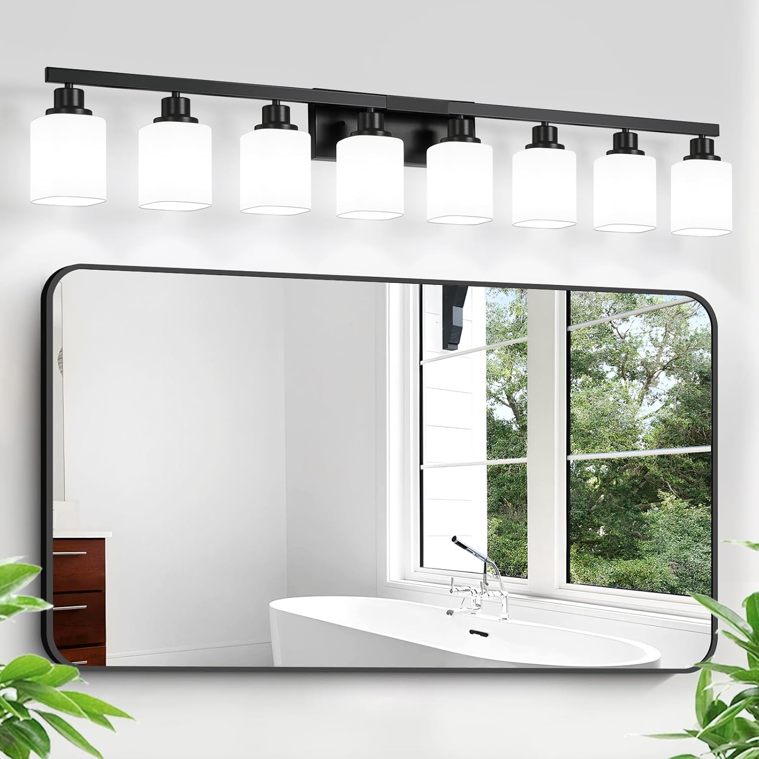 8 Light Bathroom Vanity Light with Square Frosted Glass Design