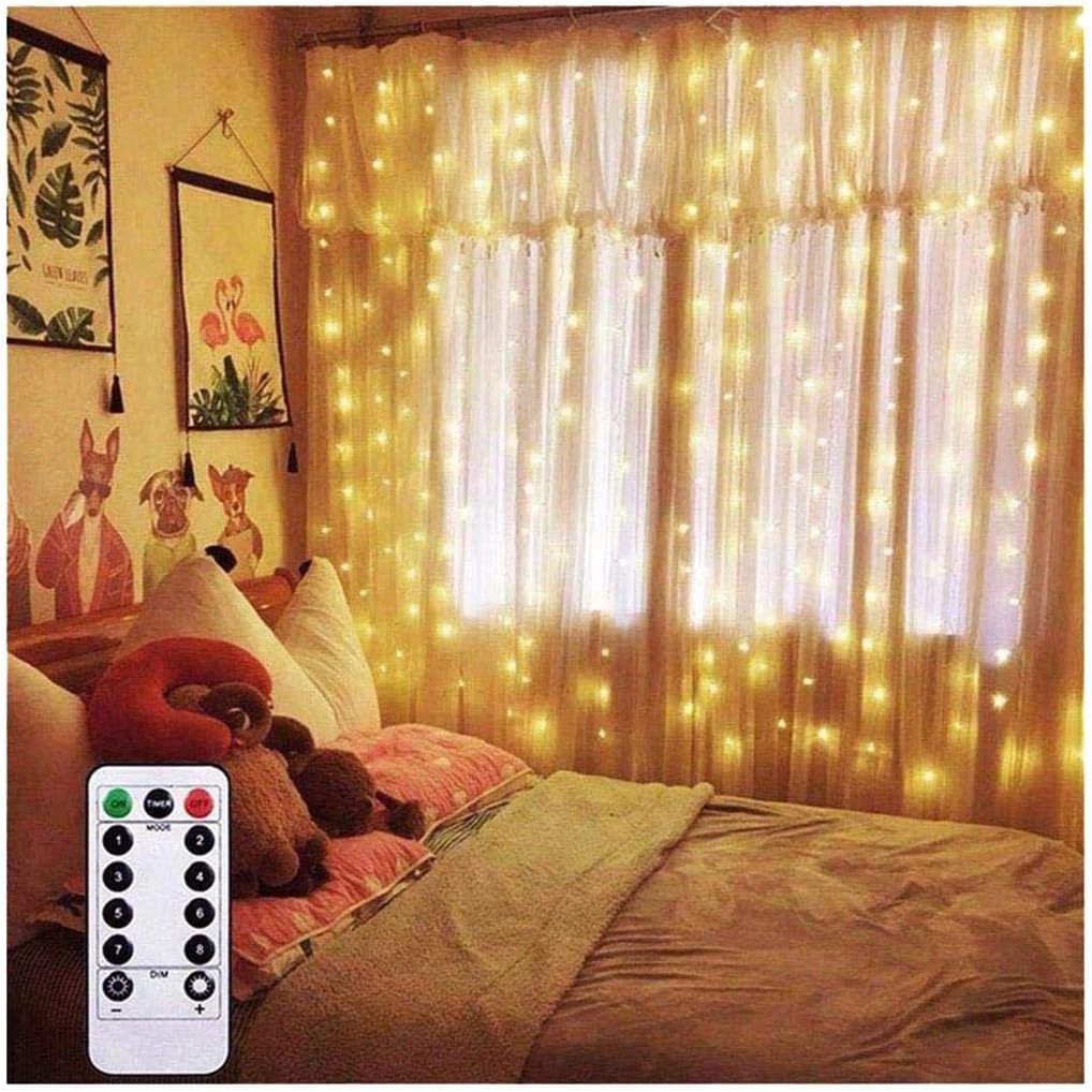 AMARS Warm White Curtain Lights: 8 Modes Remote Control